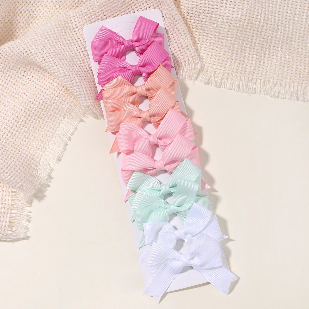 10Pcs/set Soft Cotton Bow Hairpin Girl Sweet Plaid Design Hairclip Solid Color Lovely Hairgripe Barrettes Kids Hair Accessories