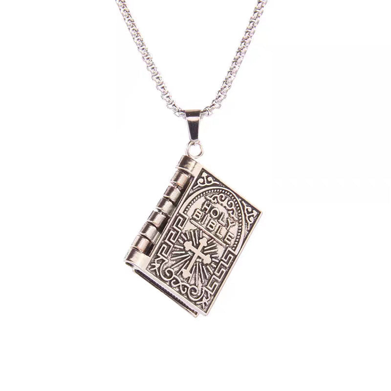 Stylish Pendant Flip-page Book Cross Necklace Fashion Jewelry