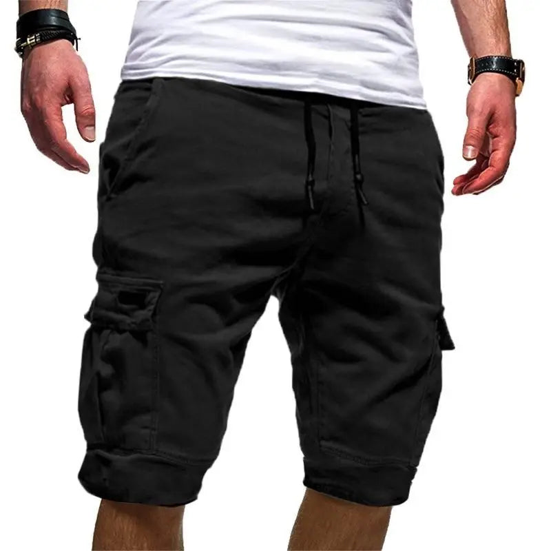 2023 New Mens Clothing Summer Cargo Mid Waist Drawstring Beach Vacation Knee Pants Casual Solid Color Pockets All-match Pants