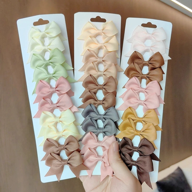 10Pcs/set Solid BB Hair Clips For Cute Girls Ribbon Bowknots Boutique Barrettes Hairpins Headwear Kids Hair Accessories Gifts