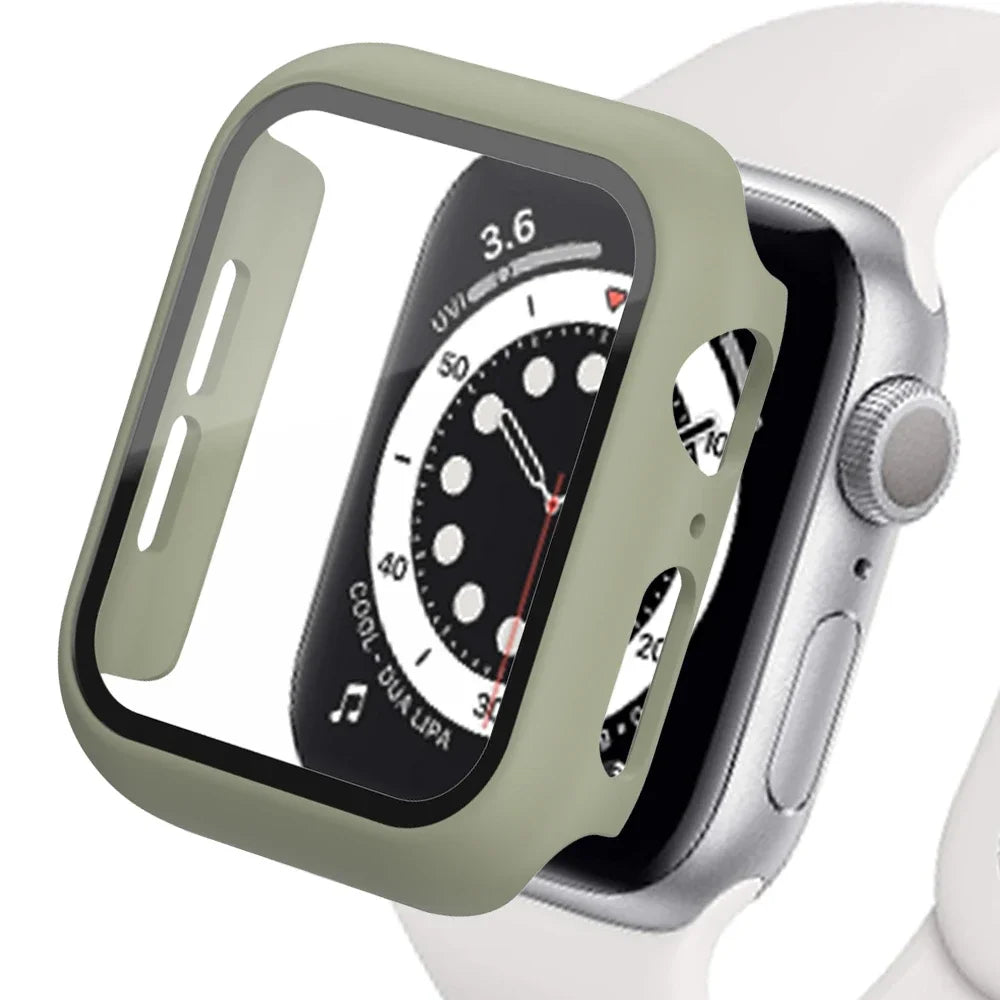 Glass+Matte Watch Cover for Apple Watch Case 45mm 41mm 44mm 40mm 42mm 38mm Bumper+Screen Protector for Iwatch SE 9 8 7 6 5 4 3 2