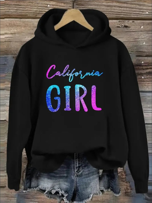 Women'S Fashion Letter & Graphic Print Hoodie, Casual Pullover Sweatshirt,Hooded, Ribbed, Knit, , California Girl Design, Various Themes