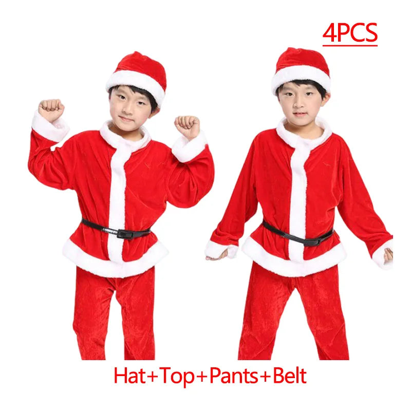 New Year Kids Santa Claus Costume Green Elf Cosplay Christmas Carnival Party Fancy Dress for Girls Boys Red Xmas Clothes Set