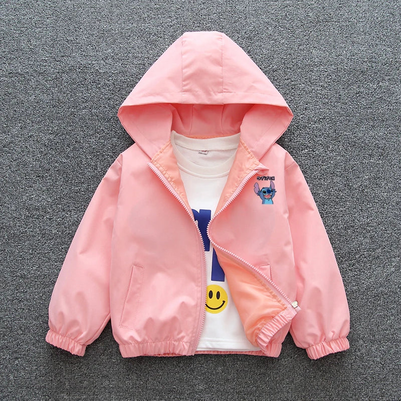 Lilo and Stitch Children Girls Hooded Jacket Coat 2024 Autumn Baby Boy Cartoon Zipper Long Sleeve Casual Clothing Kids Outerwear