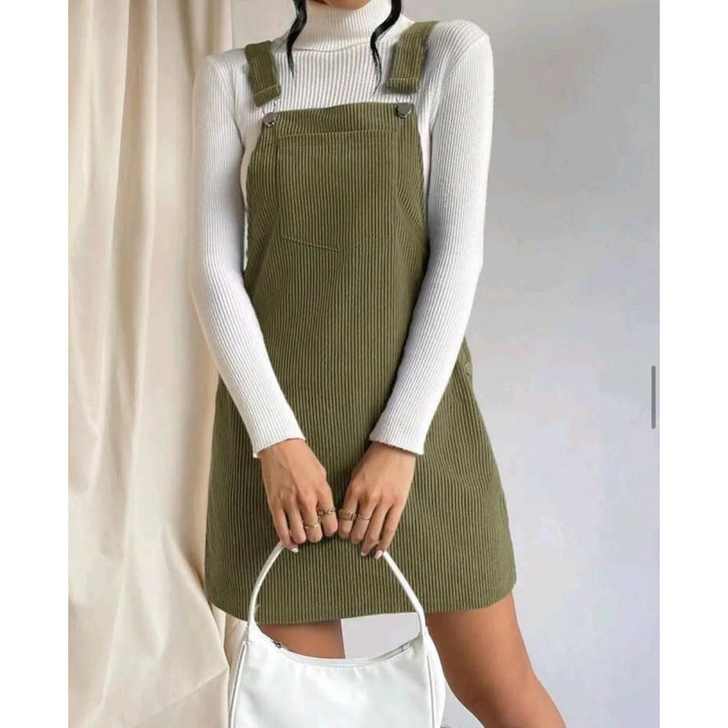 Spring Corduroy Loose Sleeveless Suspender Dress