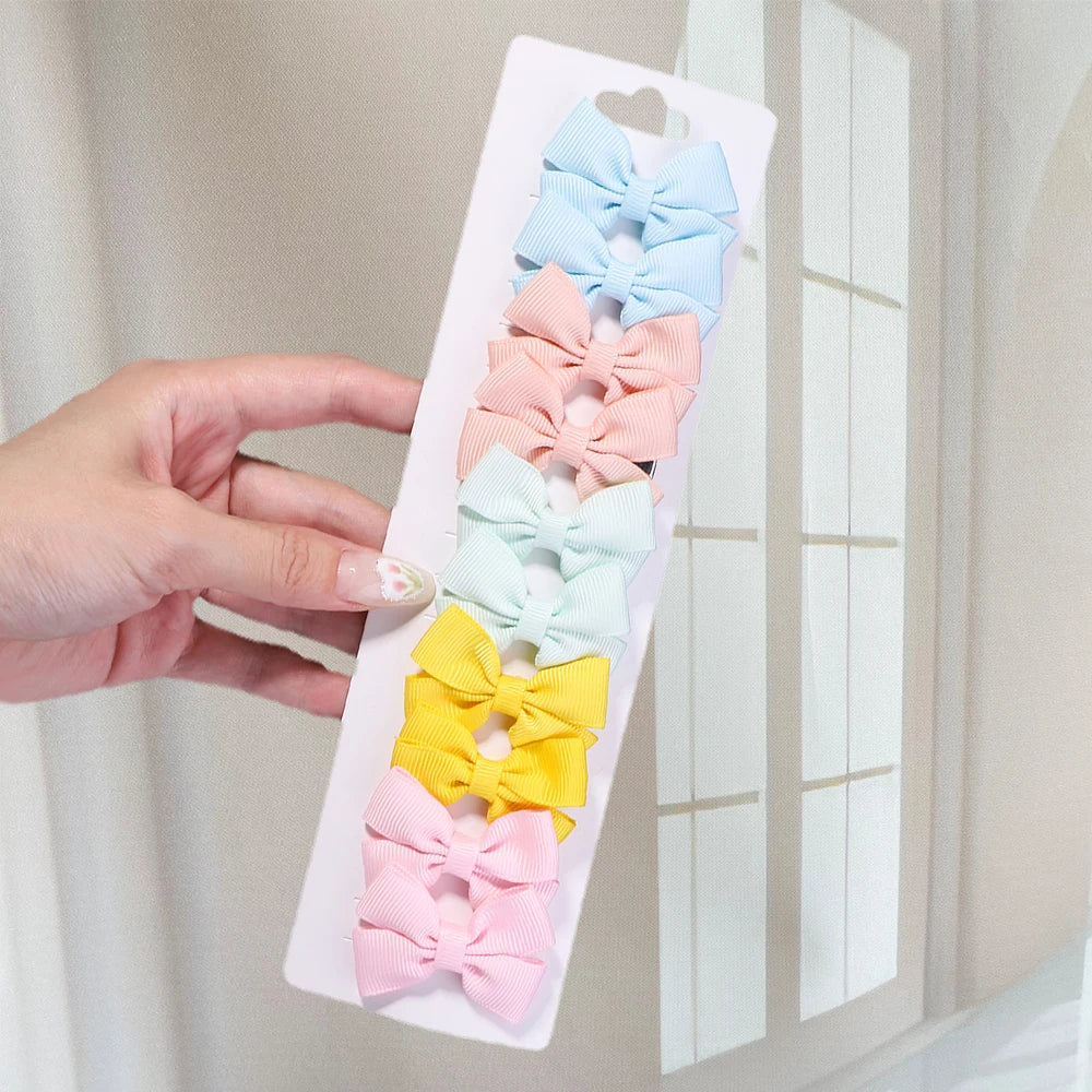 10Pcs/set Soft Cotton Bow Hairpin Girl Sweet Plaid Design Hairclip Solid Color Lovely Hairgripe Barrettes Kids Hair Accessories