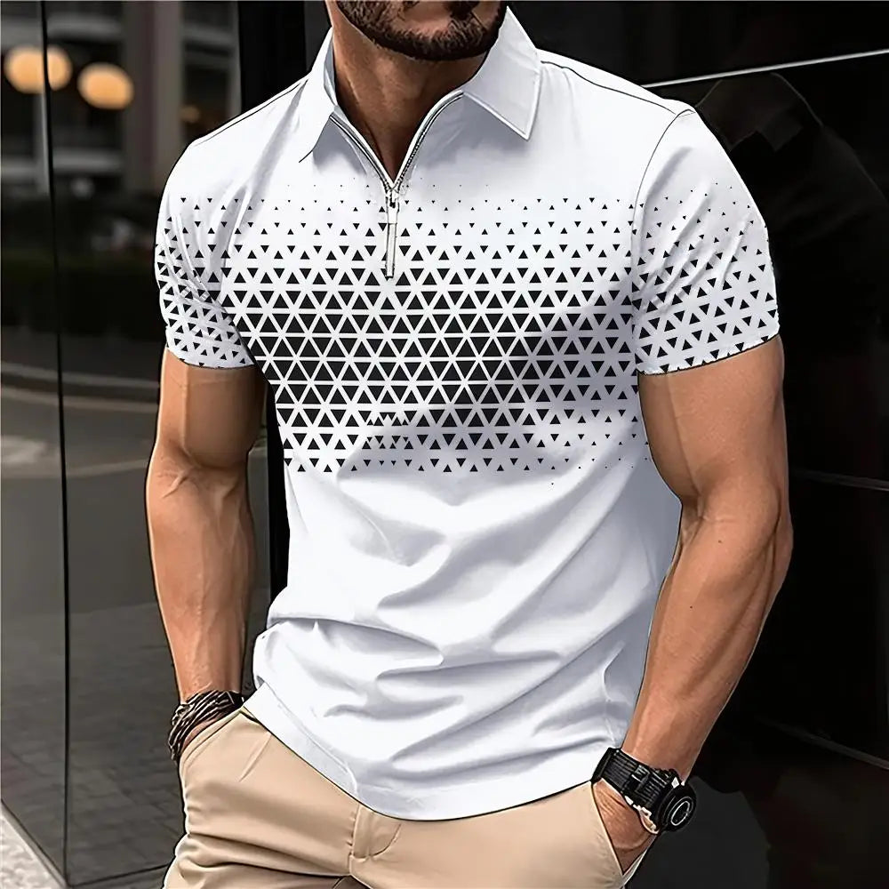 Summer T Shirts for Men 2024 Short Sleeve Men's Clothing Collar 3D Printing Plain Shirt Striped Polo Tees Fashion Pullover Tops