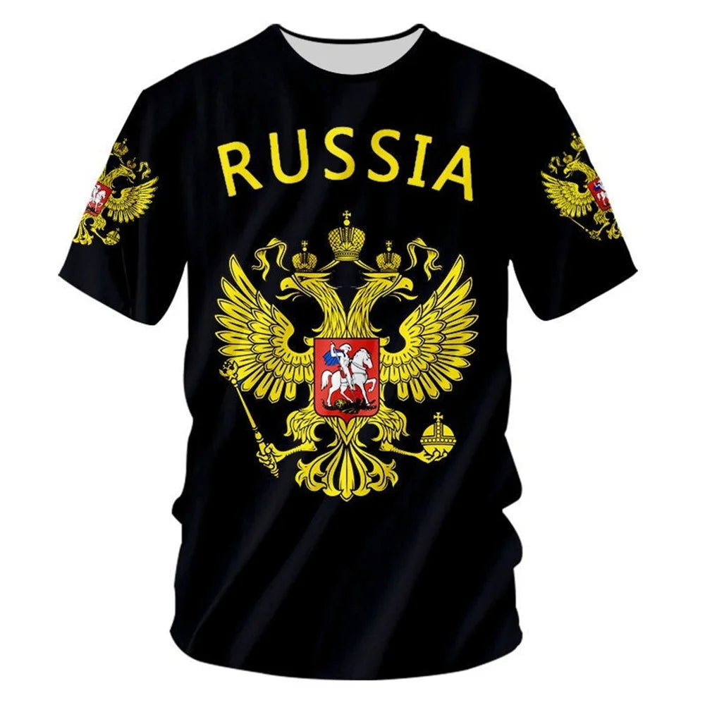 Russia Men's T-shirts Casual Loose Round Neck Russian Flag Short Sleeved Tops Tees Men's Clothing Oversized T shirts Streetwear