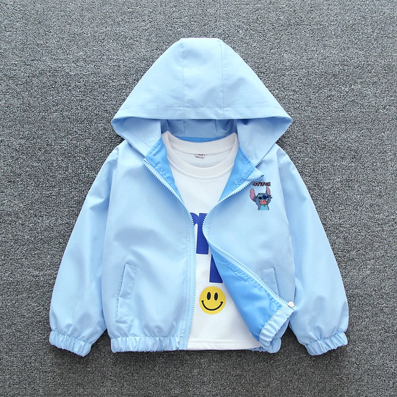 Lilo and Stitch Children Girls Hooded Jacket Coat 2024 Autumn Baby Boy Cartoon Zipper Long Sleeve Casual Clothing Kids Outerwear