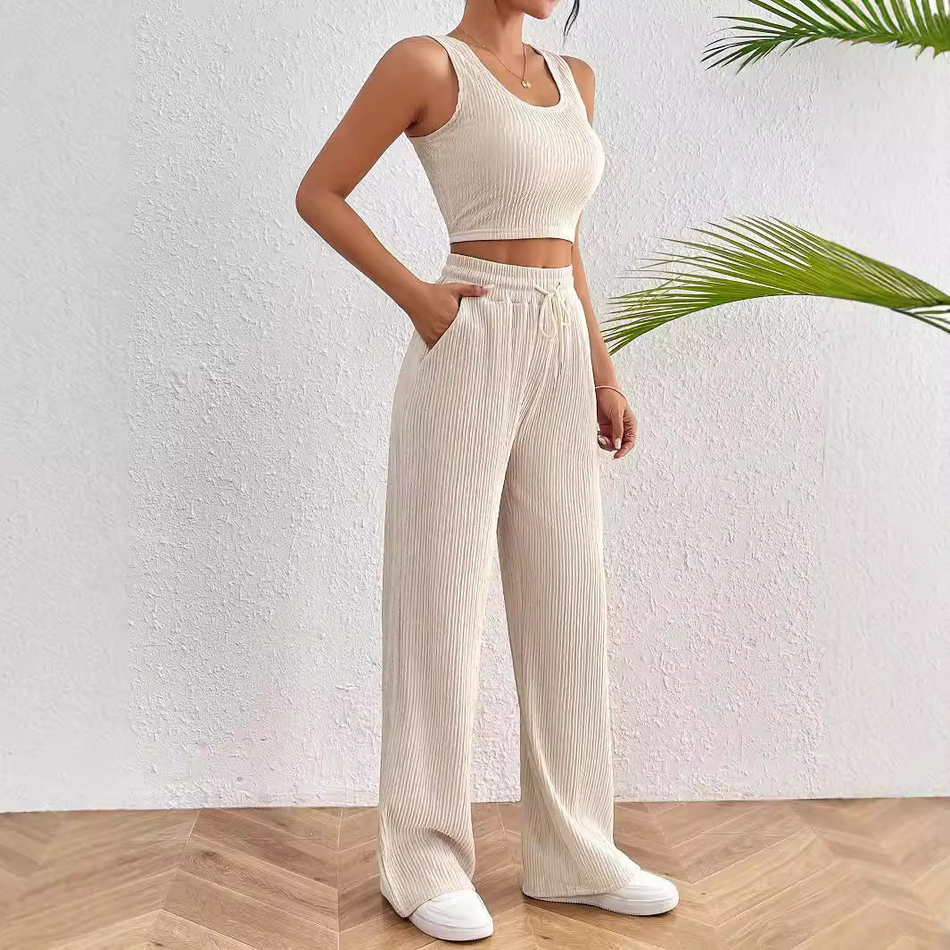 Women's Sports Fashion Casual Vest Loose Trousers Two-piece Set