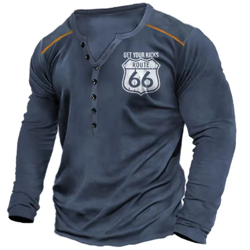 Vintage Men's T Shirt Long Sleeve Top Street Tees Usa Route 66 Letter Graphic 3d Print T-Shirt Fall Oversized Loose Clothing 5xl