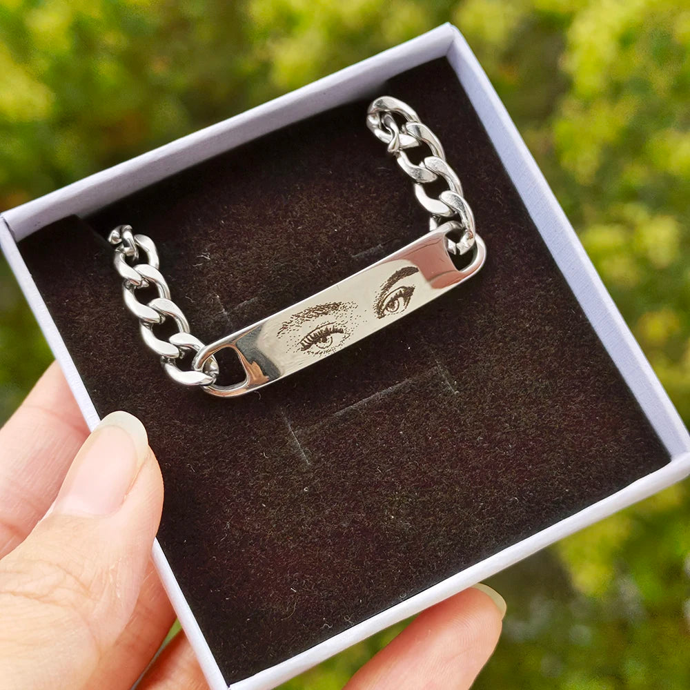 Personalized Eyes Photo Couple Bracelet Customized Picture Bracelet Engravable Picture Stainless Steel Gifts for Family Father