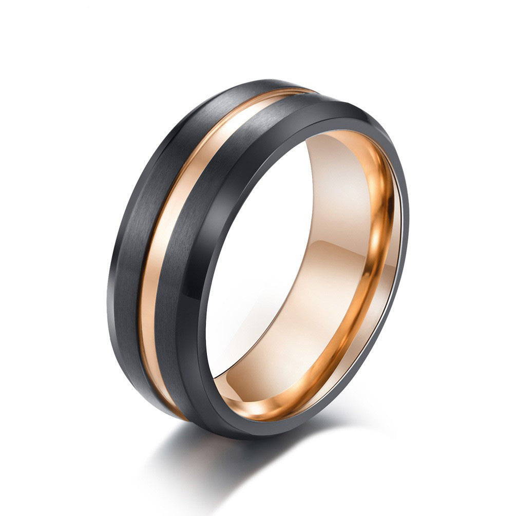 Black Rose Gold Two-color Titanium Steel Ring Surface Brushed Matte Ring