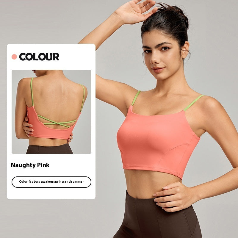 Contrast Color Yoga Beauty Back Spaghetti Strap Bra Underwear