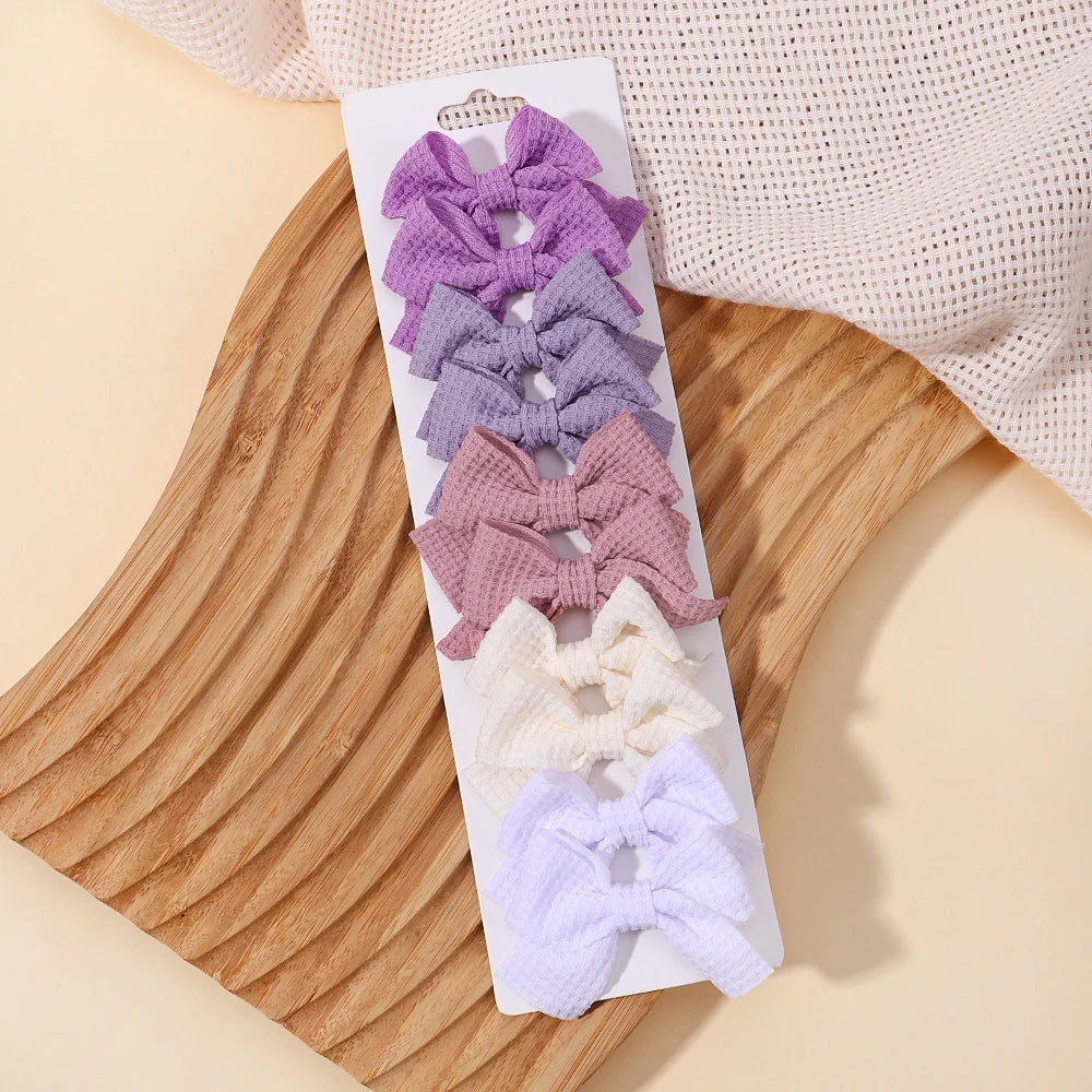 10Pcs/set Soft Cotton Bow Hairpin Girl Sweet Plaid Design Hairclip Solid Color Lovely Hairgripe Barrettes Kids Hair Accessories