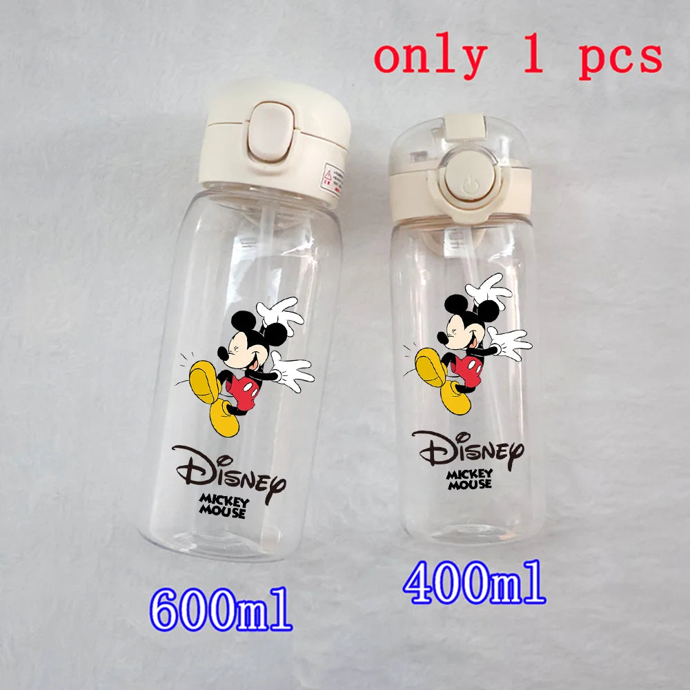 400-600ML Disney Mickey Mouse Straw Plastic Water Bottle Large Capacity Portable Transparent Kids Drinking Water Cup Donald Duck