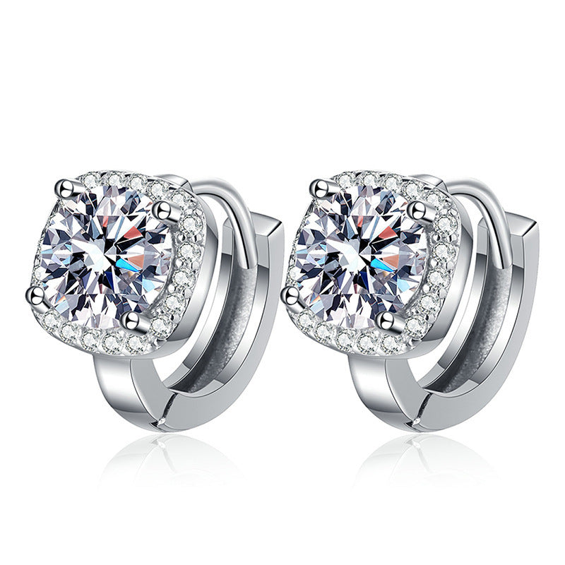 S925 Silver Moissanite Earrings Classic Elegant Square Bag