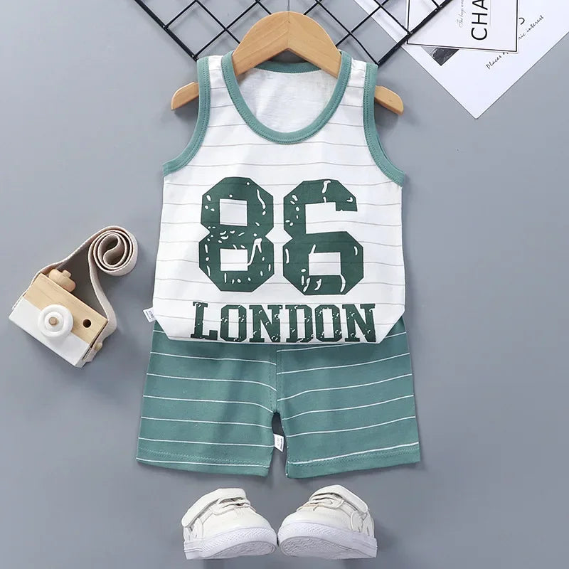 Children Sets Kids Clothes Boys Girls Vest Suit  Summer Children's Clothing baby Cotton T-Shirts Shorts Tank Top Sleeveless