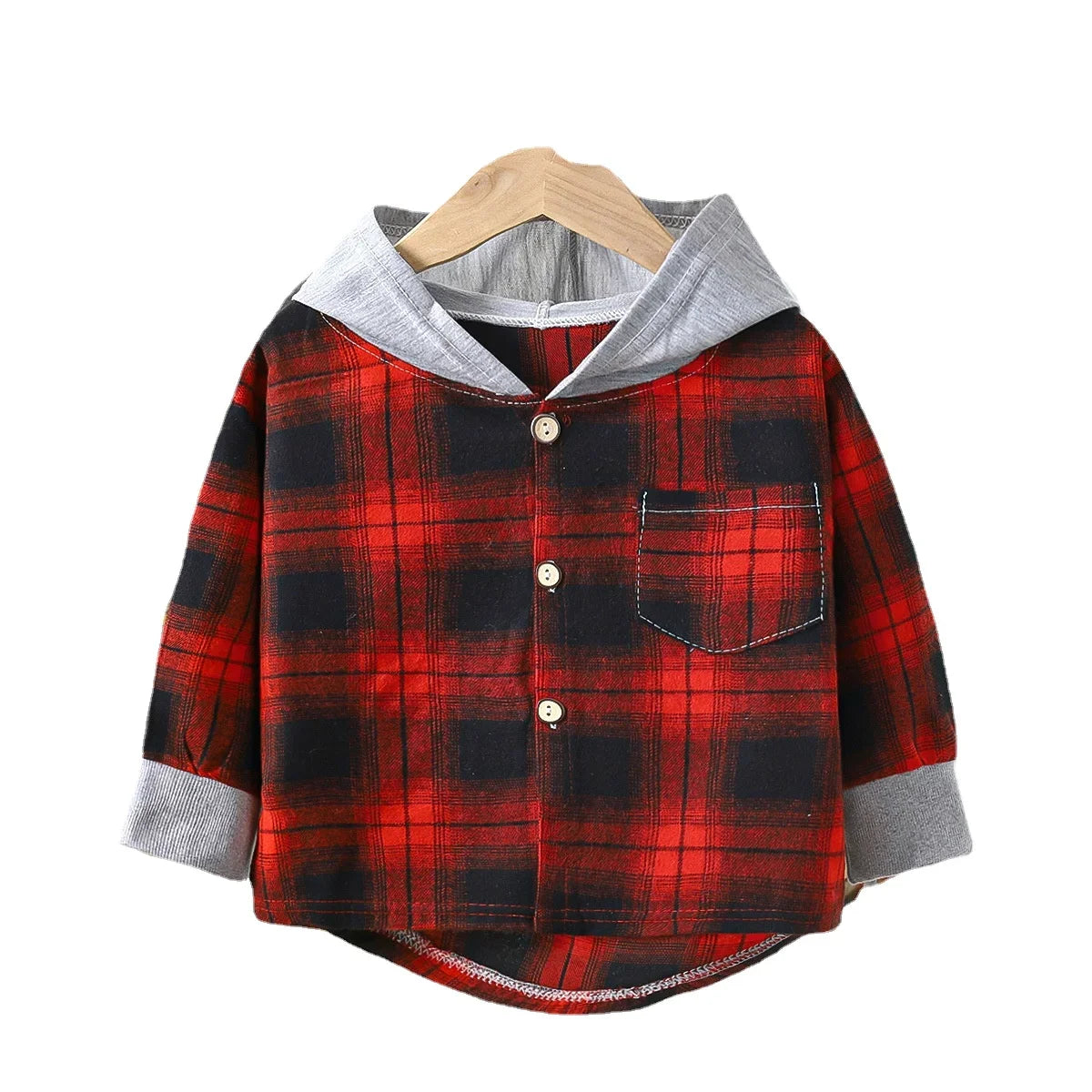 Children's Hooded Shirts Kids Clothes Baby Boys Plaid Shirts Coat for Spring Autumn Girls Long-Sleeve Jacket Bottoming Clothing