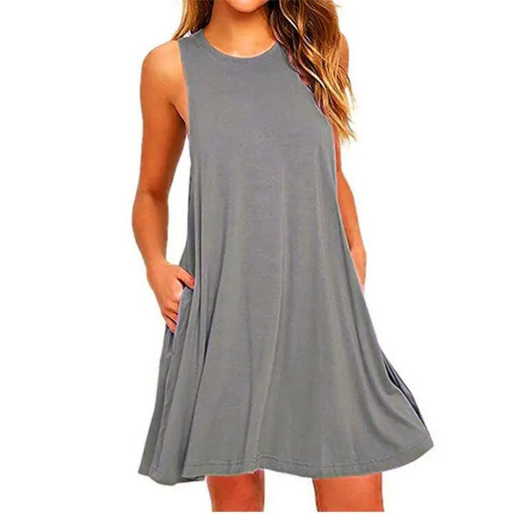 Women's Summer Casual Swing T-Shirt Dresses Beach Cover Up With Pockets Plus Size Loose T-shirt Dress