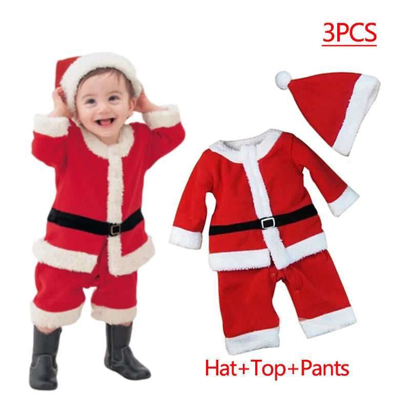 New Year Kids Santa Claus Costume Green Elf Cosplay Christmas Carnival Party Fancy Dress for Girls Boys Red Xmas Clothes Set