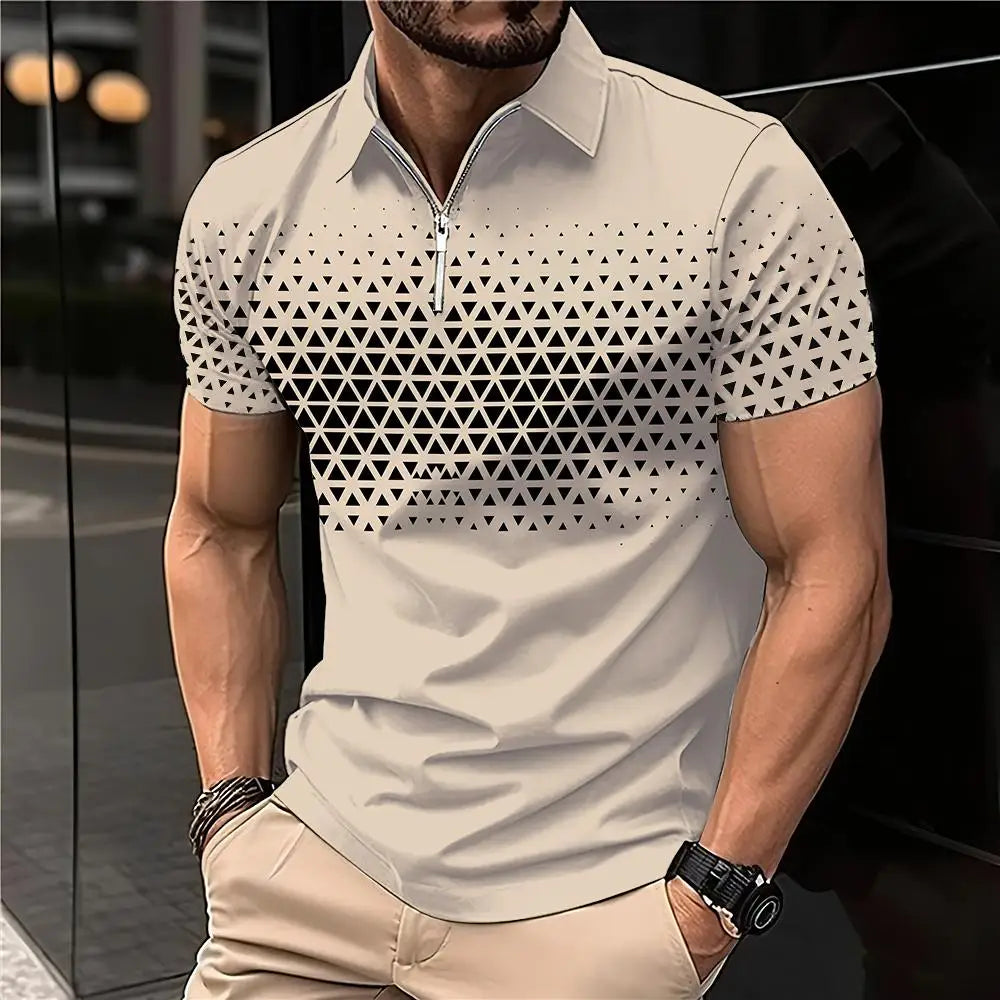 Summer T Shirts for Men 2024 Short Sleeve Men's Clothing Collar 3D Printing Plain Shirt Striped Polo Tees Fashion Pullover Tops