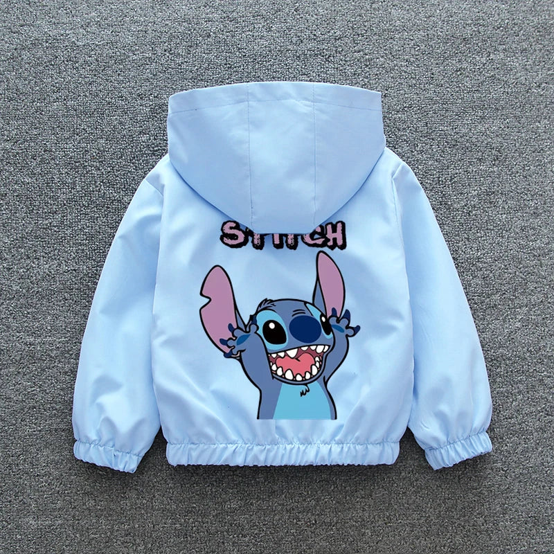 Lilo and Stitch Children Girls Hooded Jacket Coat 2024 Autumn Baby Boy Cartoon Zipper Long Sleeve Casual Clothing Kids Outerwear