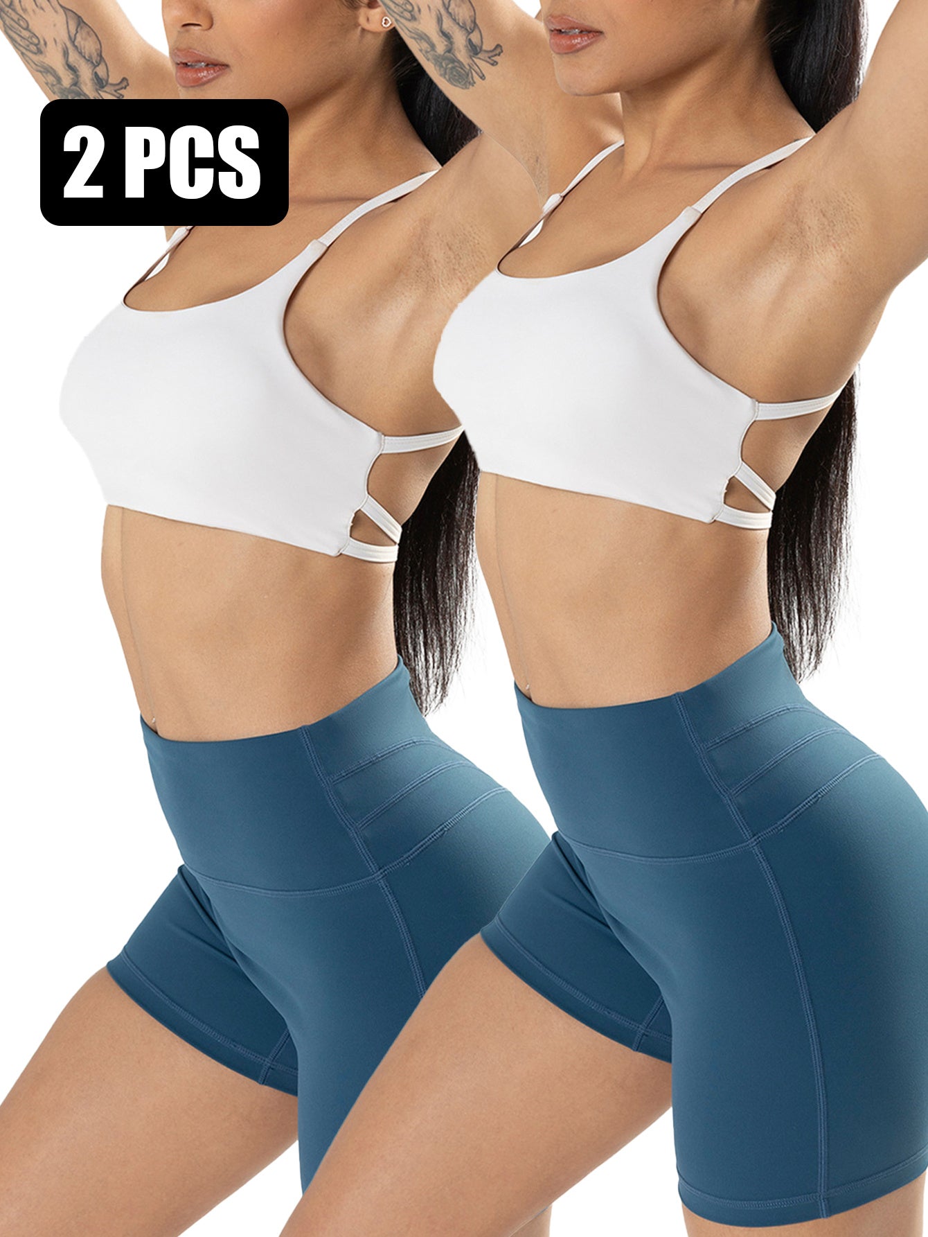 2 Pack Strappy Sports Bras For Women - Criss Cross Back Sexy Wireless Padded Yoga Bra Cute Workout