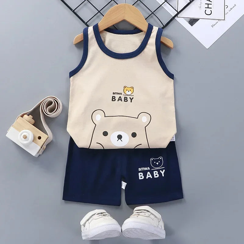 Children Sets Kids Clothes Boys Girls Vest Suit  Summer Children's Clothing baby Cotton T-Shirts Shorts Tank Top Sleeveless