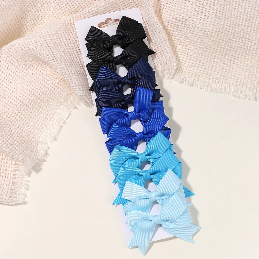 10Pcs/set Soft Cotton Bow Hairpin Girl Sweet Plaid Design Hairclip Solid Color Lovely Hairgripe Barrettes Kids Hair Accessories