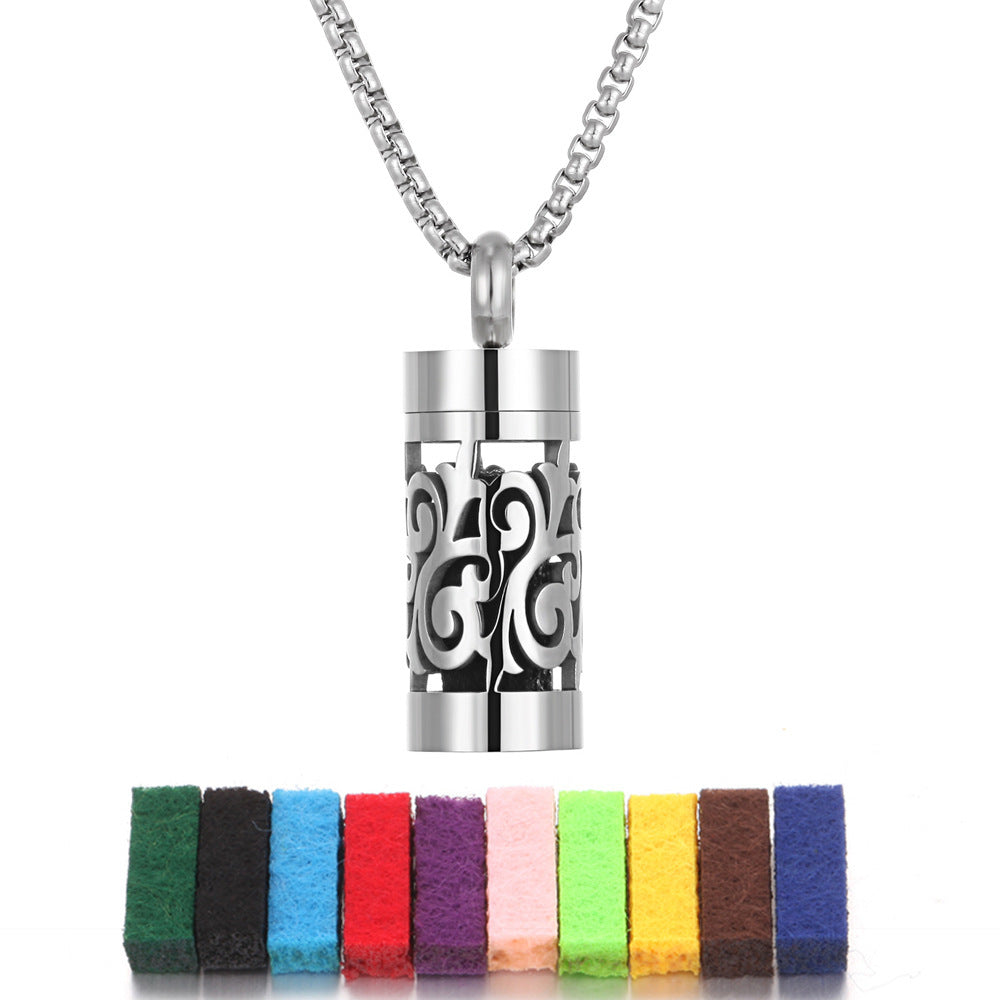 Aromatherapy Stainless Steel Pendant Cylindrical Corrugated Pendant Perfume Diffuser Hollow Perfume Necklace