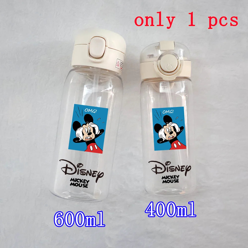 400-600ML Disney Mickey Mouse Straw Plastic Water Bottle Large Capacity Portable Transparent Kids Drinking Water Cup Donald Duck