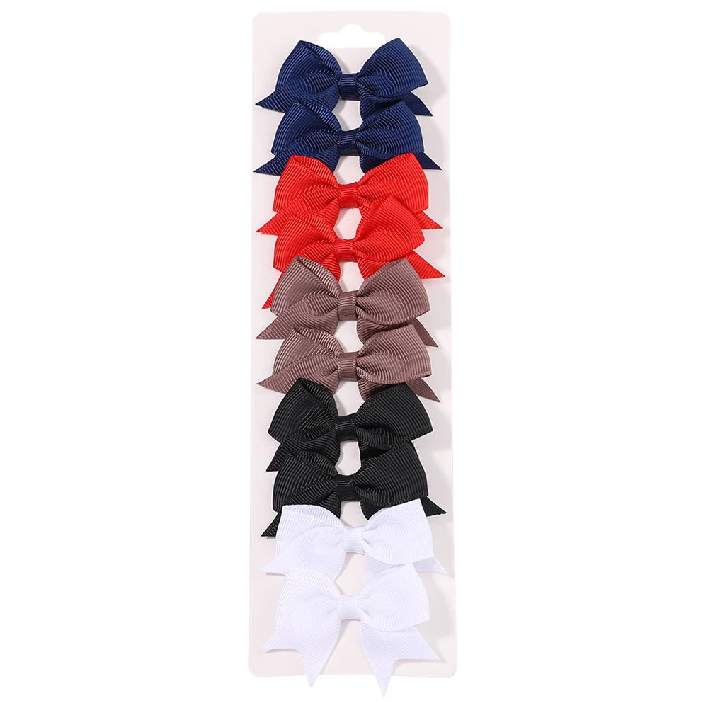 10Pcs/set Soft Cotton Bow Hairpin Girl Sweet Plaid Design Hairclip Solid Color Lovely Hairgripe Barrettes Kids Hair Accessories