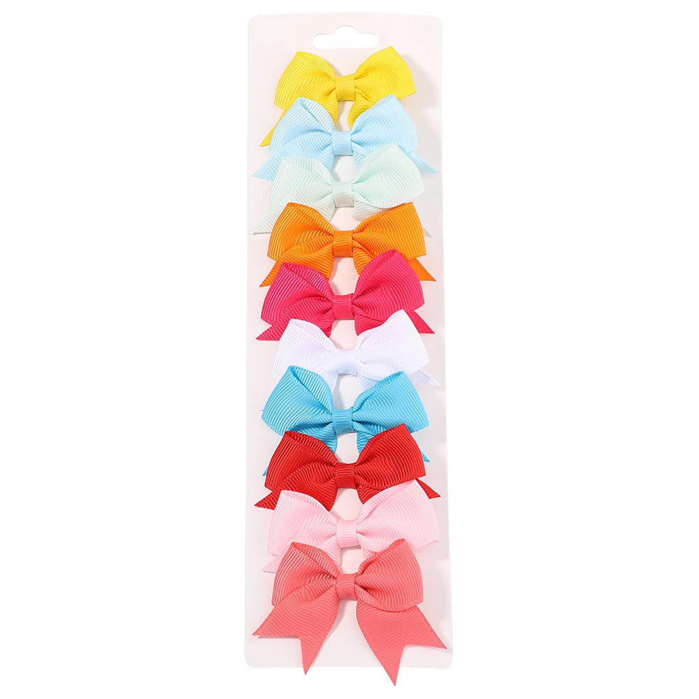 10Pcs/set Soft Cotton Bow Hairpin Girl Sweet Plaid Design Hairclip Solid Color Lovely Hairgripe Barrettes Kids Hair Accessories