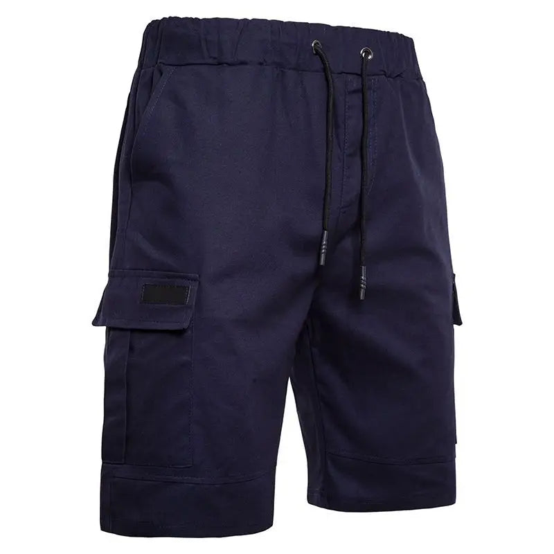 2023 New Mens Clothing Summer Cargo Mid Waist Drawstring Beach Vacation Knee Pants Casual Solid Color Pockets All-match Pants