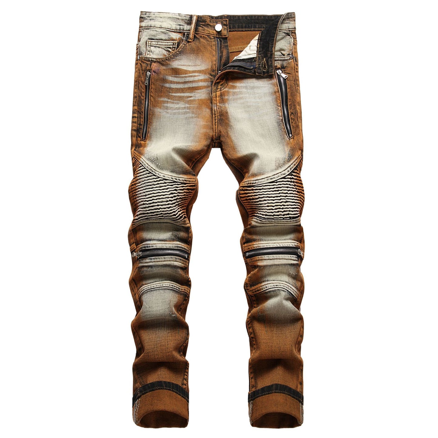 Motorcycle Pants Stretch Zipper Decorations Dyed Personalized Fashion Skinny Jeans