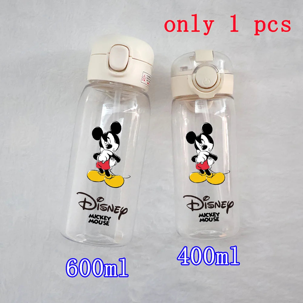 400-600ML Disney Mickey Mouse Straw Plastic Water Bottle Large Capacity Portable Transparent Kids Drinking Water Cup Donald Duck