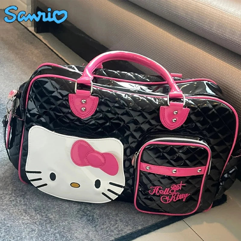 Retro Style Cartoon Sanrio Hellokitty Embroidery Pattern Women's Large Capacity Handbag New Kawaii Zipper Travel Crossbody Bag