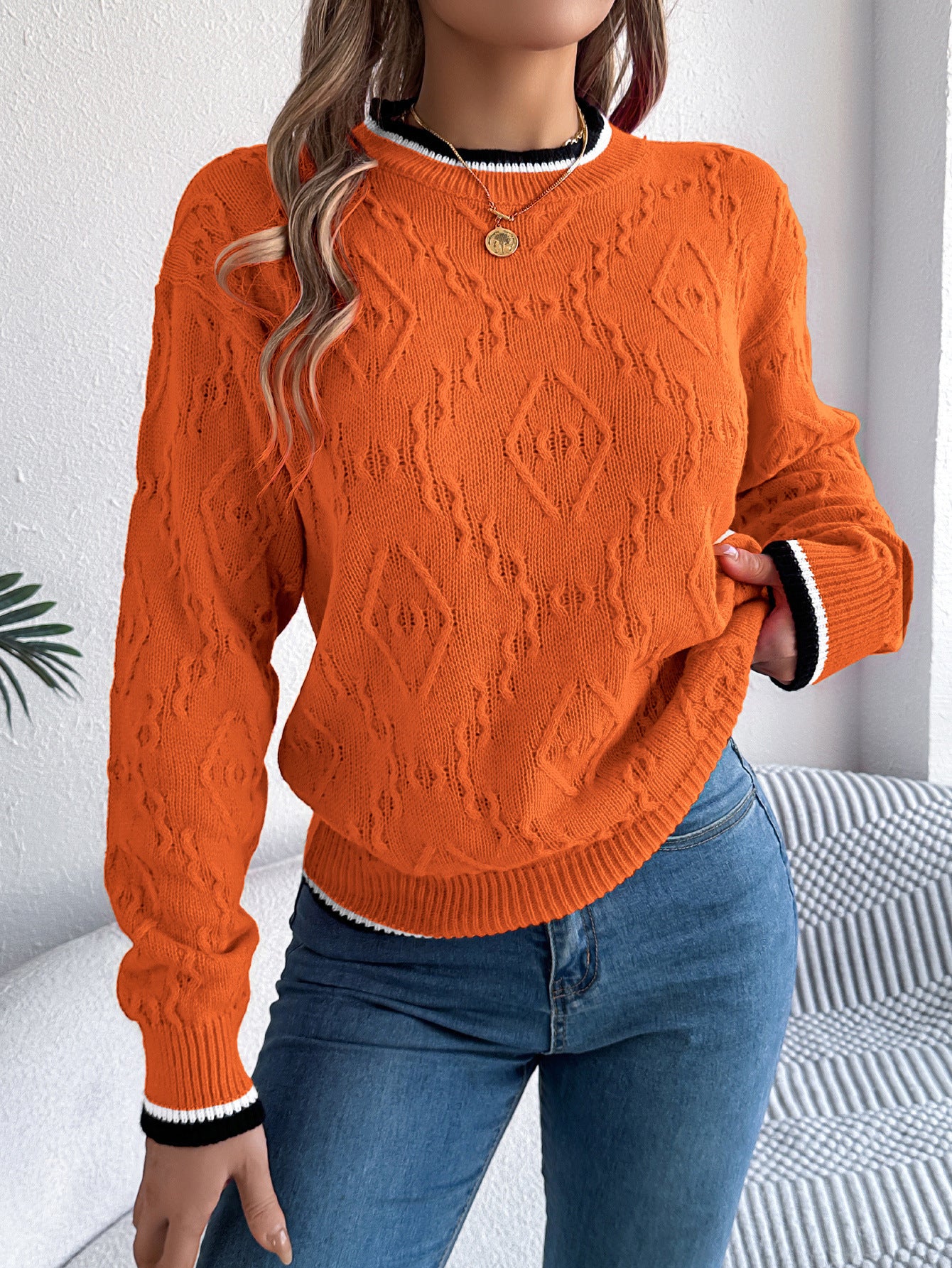 Casual Multicolor Twist Long Sleeve Pullover