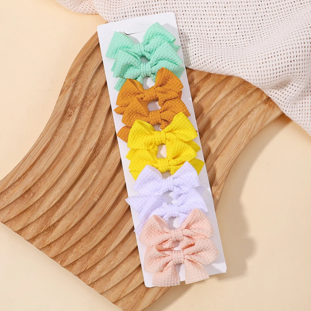 10Pcs/set Soft Cotton Bow Hairpin Girl Sweet Plaid Design Hairclip Solid Color Lovely Hairgripe Barrettes Kids Hair Accessories