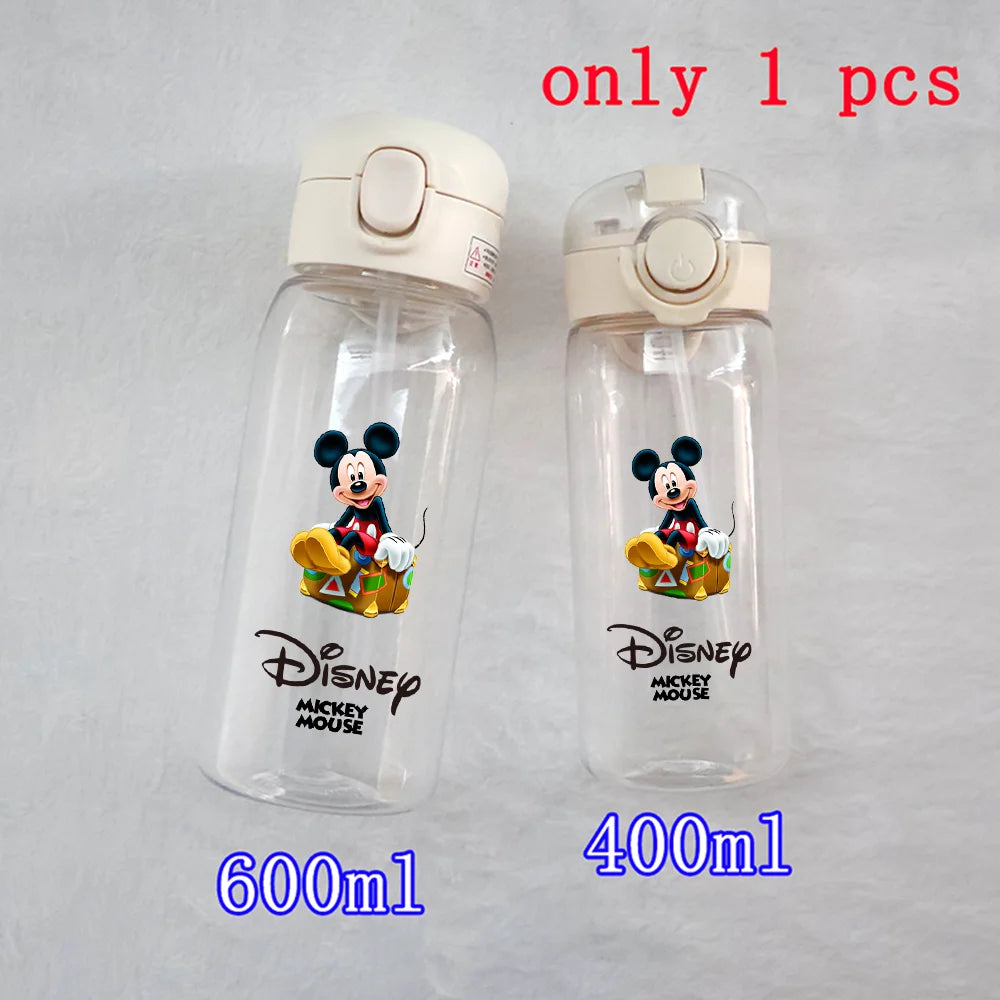 400-600ML Disney Mickey Mouse Straw Plastic Water Bottle Large Capacity Portable Transparent Kids Drinking Water Cup Donald Duck