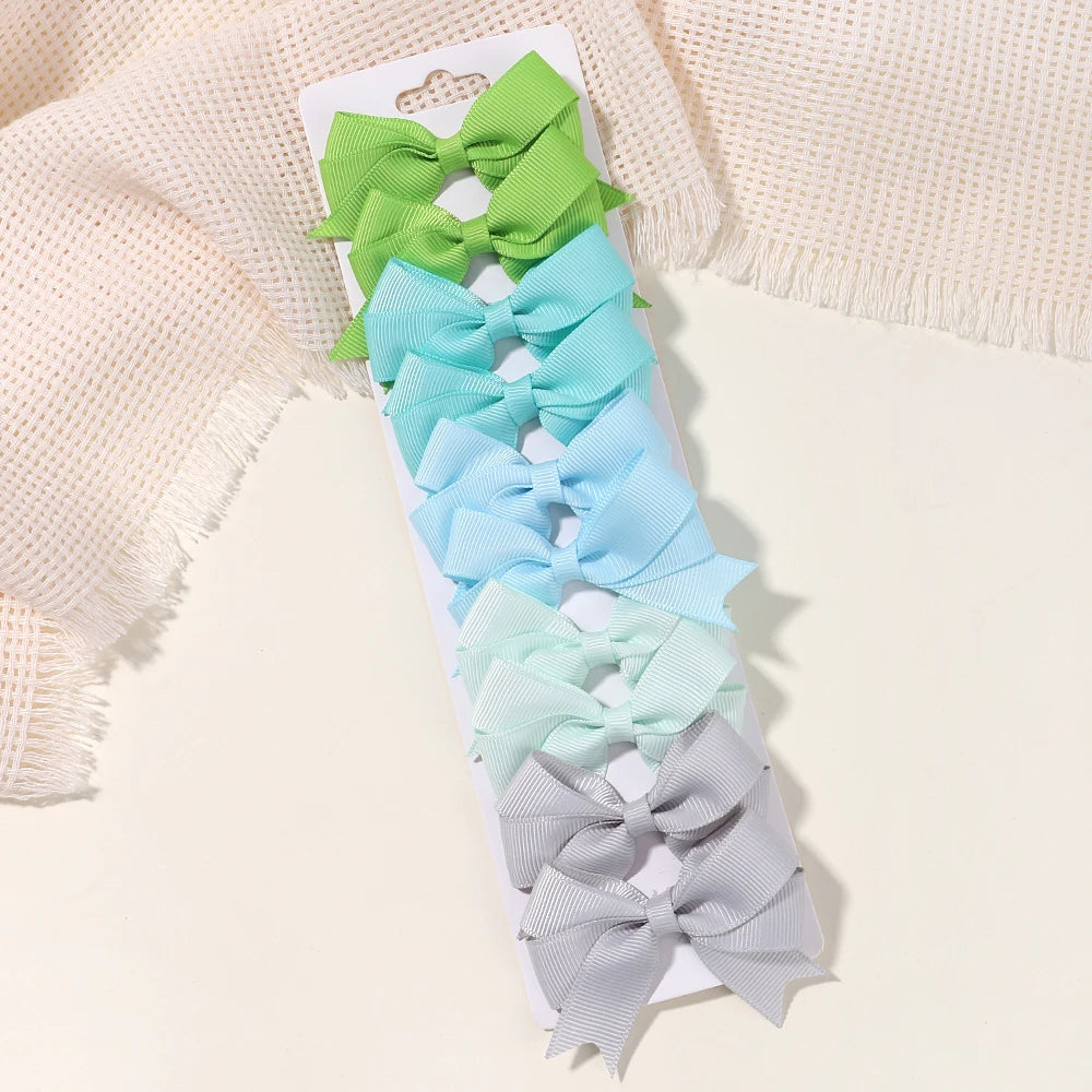 10Pcs/set Soft Cotton Bow Hairpin Girl Sweet Plaid Design Hairclip Solid Color Lovely Hairgripe Barrettes Kids Hair Accessories