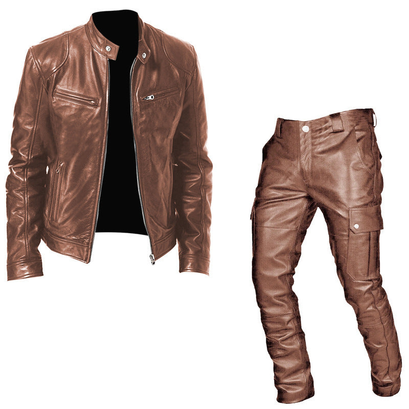 Leather Coat Leather Pants Two-piece PU Casual