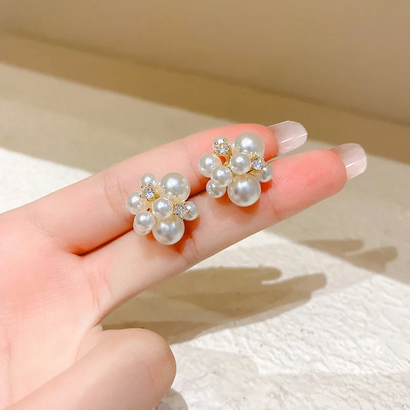 2024 Korean New Simple Temperament Circle Pearl Earrings Fashion Small Versatile Earrings Women's Jewelry