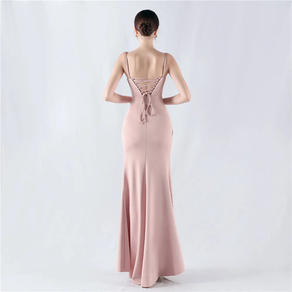 Women's Spaghetti Tigh Waist Tape  Crystal Diamonds  Prom Dress Floor Length  Mermaid Maxi Party Gown Evening Dress