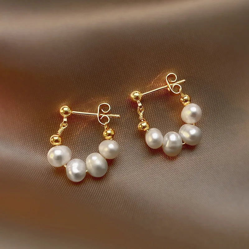 2024 Korean New Simple Temperament Circle Pearl Earrings Fashion Small Versatile Earrings Women's Jewelry