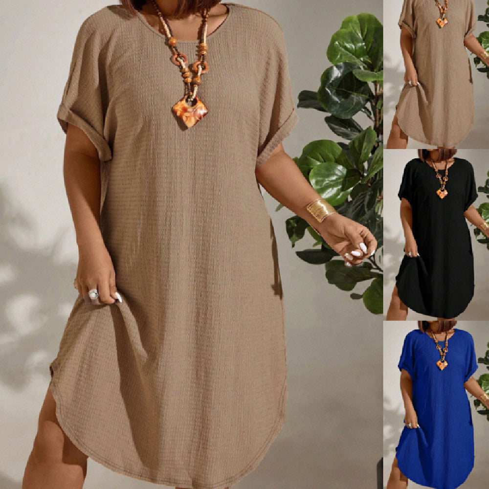 Casual Plus Size Short Sleeve Solid Color Dress