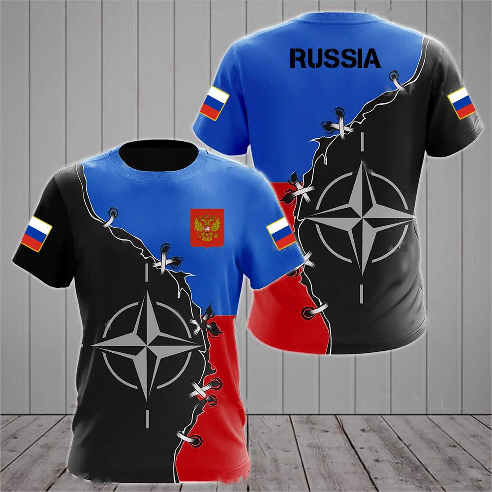 Russia Men's T-shirts Casual Loose Round Neck Russian Flag Short Sleeved Tops Tees Men's Clothing Oversized T shirts Streetwear