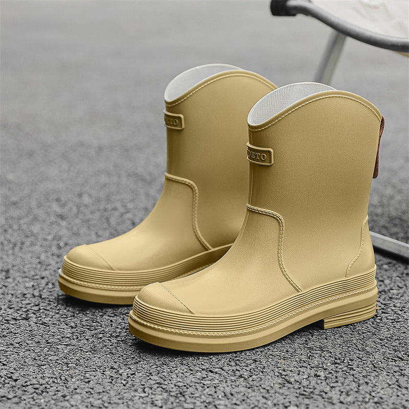 Fashionable All-match Women's Mid-calf Contrast Color Waterproof Shoes Rubber Boots