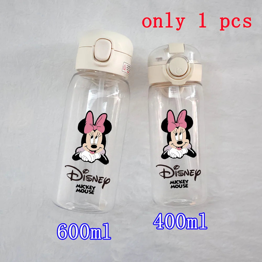 400-600ML Disney Mickey Mouse Straw Plastic Water Bottle Large Capacity Portable Transparent Kids Drinking Water Cup Donald Duck